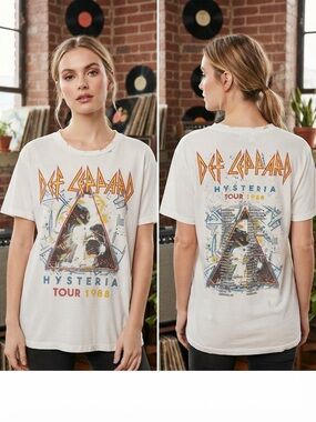 Def Leppard Hysteria Tour 1988 Short Sleeve Graphic Tee - White